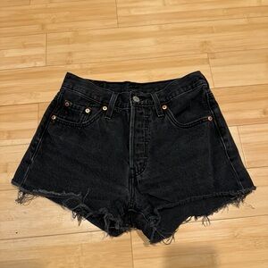 Levi's Black Jean Shorts with Frayed Hem and High-Waist